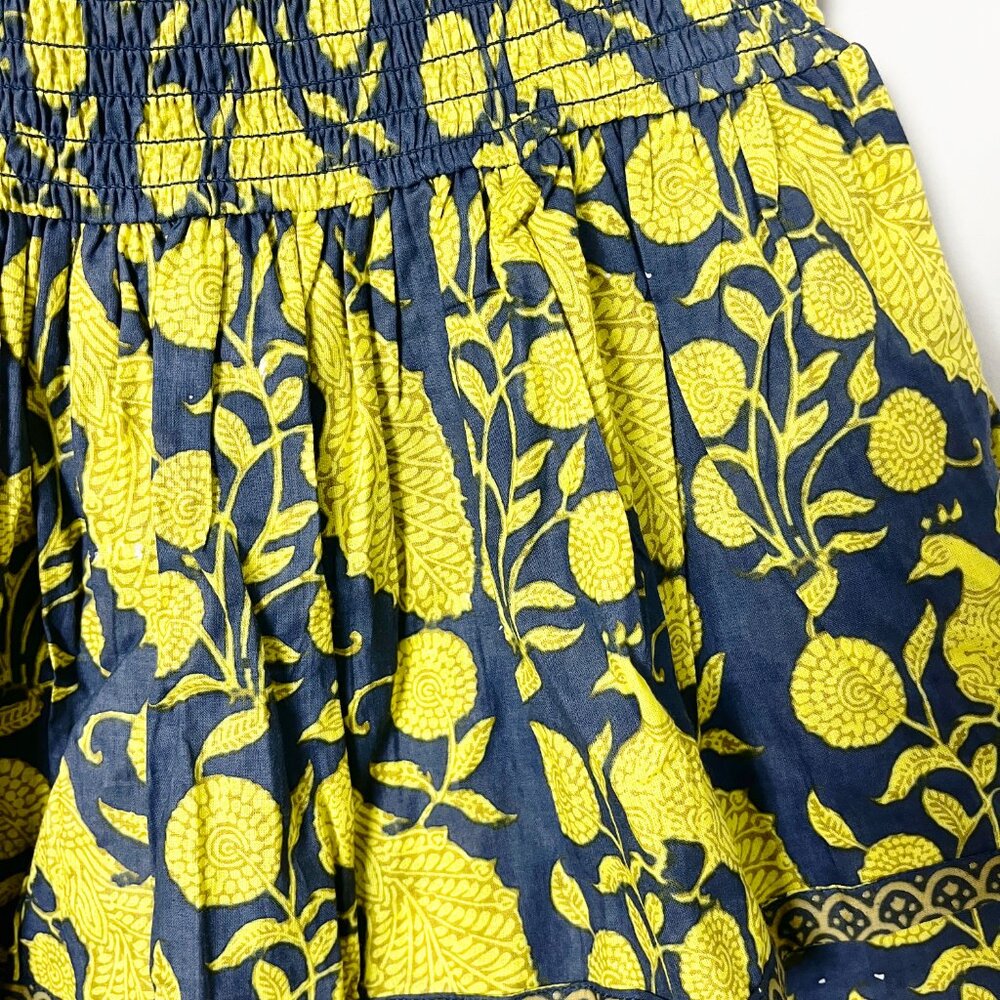 2/$30 La Plage Palace Smocked Mini Skirt Navy Chartreuse Small - Picture 4 of 5